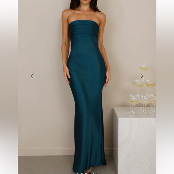 Hello Molly Seraphina Strapless Satin Maxi Dress Teal Size S New With Tag - Picture 4 of 15